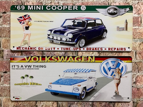 Nostalgisia autoja peltitauluissa 23kpl 2,50€ kpl.