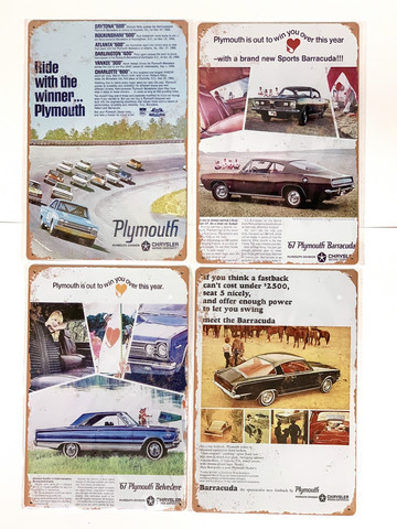 Nostalgisia  Plymouth autojen peltikylttejä 28 kpl 2,50€ kpl Ovh 10,00€ kpl