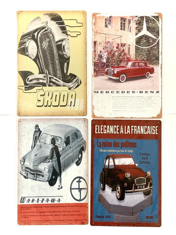 Nostalgisia Eurooppa  autojen peltikylttejä 30 kpl 2,50€ kpl lajitelma 3