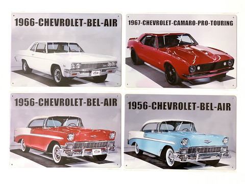 Nostalgisia  Chevrolet peltikylttejä 36 kpl 2,50€ kpl Lajitelma 4