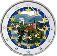 Slovenia 2 € 2017 Euron käyttöönotosta 10 v. väritetty