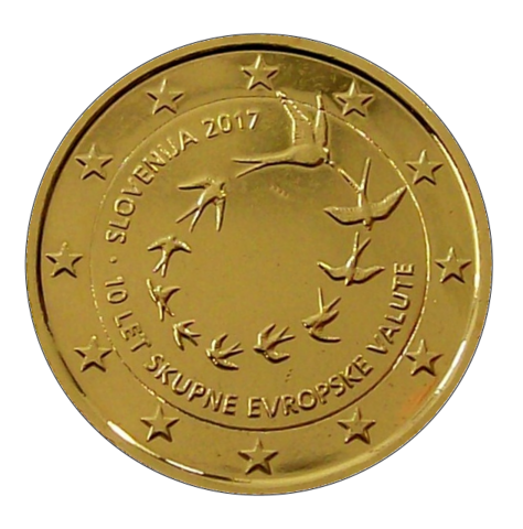 Slovenia 2 € 2017 Euron käyttöönotosta 10 v. kullattu