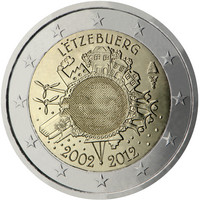 Luxemburg 2 € 2012 Euro 10 vuotta