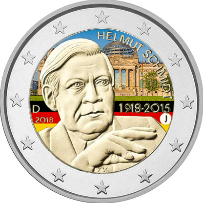 Saksa 2 € 2018 Helmut Schmidt väritetty