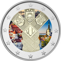Latvia 2 € 2018 Baltia yhteisjulkaisu: Itsenäisyys 100 vuotta väritetty