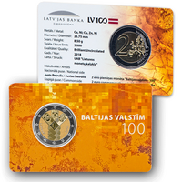Latvia 2 € 2018 Baltia yhteisjulkaisu: Itsenäisyys 100 v. BU coincard