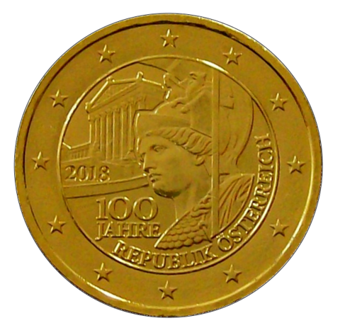 Itävalta 2 € 2018 Itävallan tasavalta 100 vuotta kullattu