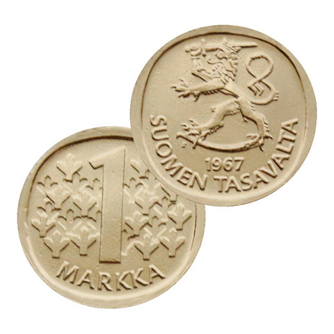 Suomi 1 mk 1967 hopea KULLATTU
