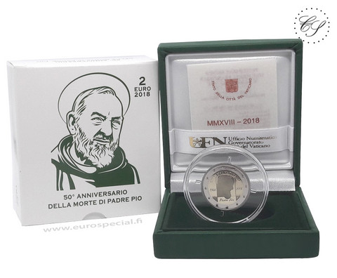 Vatikaani 2 € 2018 Padre Pion 50. vuosipäivä, Proof