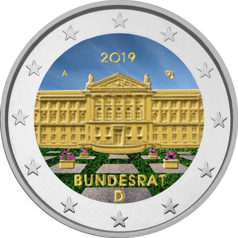 Saksa 2 € 2019 Bundesrat 70 vuotta, väritetty