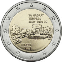 Malta 2 € 2019 Ta' Hagratin temppelit F- merkinnällä BU