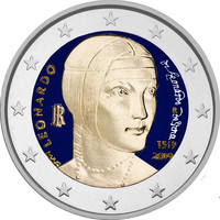 Italia 2 € 2019 Leonardo da Vinci 500 v., väritetty (#2)