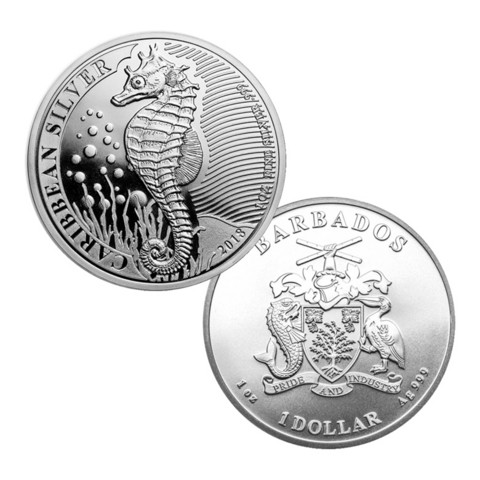 Barbados 1 $ 2019 Karibian merihevonen 1 oz Ag
