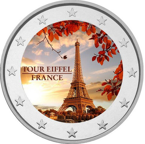 Pariisi & Eiffel-torni 2 € 2019 -juhlaraha, väritetty