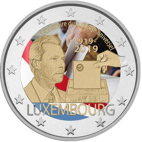 Luxemburg 2 € 2019 Yleinen äänioikeus 100 v., väritetty (#2)