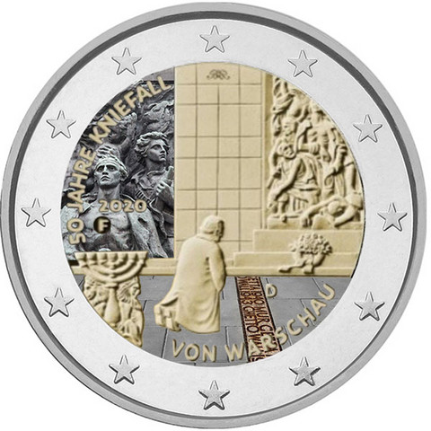 Saksa 2 € 2020 Varsovan polvistuminen 50 v., väritetty (#2)
