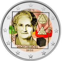 Italia 2 € 2020 Maria Montessori 150 vuotta, väritetty (#2)