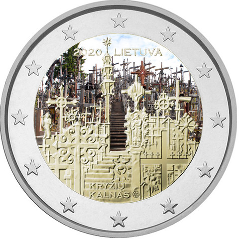 Liettua 2 € 2020 Ristikukkula, väritetty (#1)