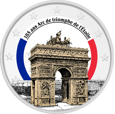 Arc de Triomphe 2 € -juhlaraha, väritetty