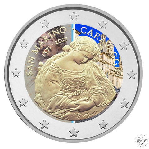San Marino 2 € 2021 Caravaggio, väritetty (#1)