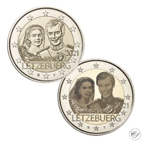 Luxemburg 2 € 2021 Maria Teresan & Henrin häät 40 v., molemmat versiot