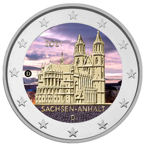 Saksa 2 € 2021 Sachsen-Anhalt & Madgeburg, väritetty (#1)