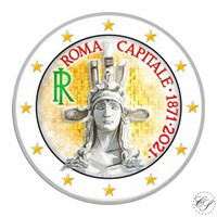 Italia 2 € 2021 Pääkaupunki Rooma 150 vuotta, väritetty (#3)