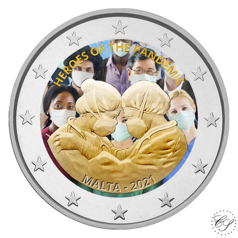 Malta 2 € 2021 Pandemian sankarit, väritetty (#2)