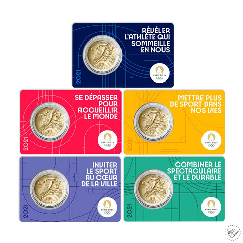 Ranska 5 x 2 € 2021 Pariisin olympialaiset 2024 BU coincard 