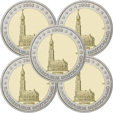 Saksa 2 € 2008 Hampuri / Pyhän Mikaelin kirkko A-J