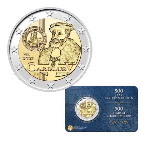 Belgia 2 € 2021 Kaarle V:n rahat 500 v. BU coincard