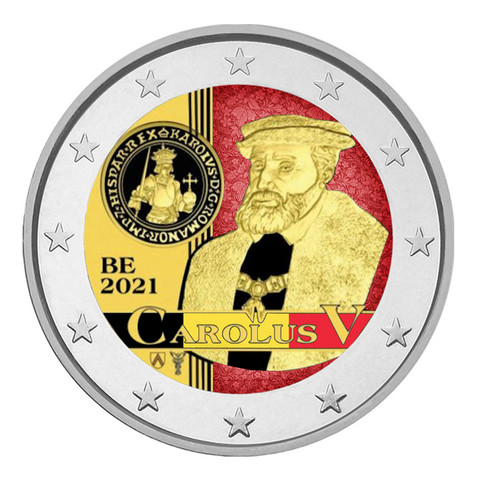 Belgia 2 € 2021 Kaarle V:n rahat 500 v., väritetty (#2)