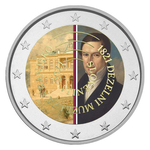 Slovenia 2 € 2021 Carniolan museo 200 vuotta, väritetty (#1)