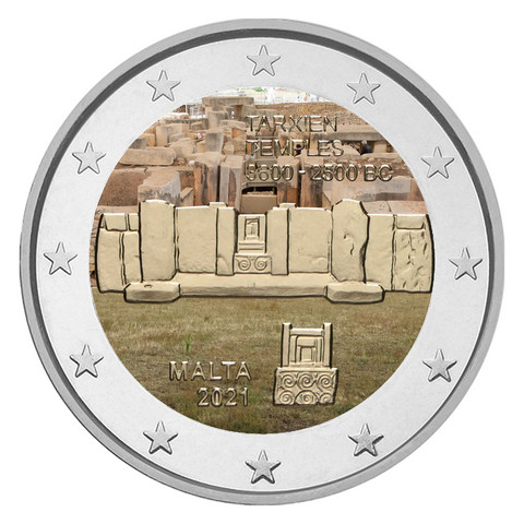 Malta 2 € 2021 Tarxienin temppelit, väritetty (#1)
