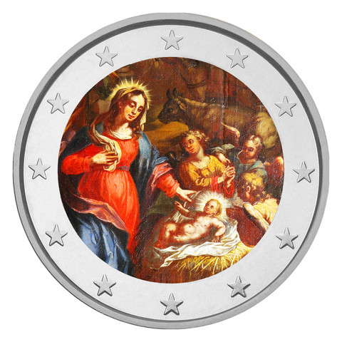 Hyvää Joulua! 2 € 2021 juhlaraha, väritetty (#1)