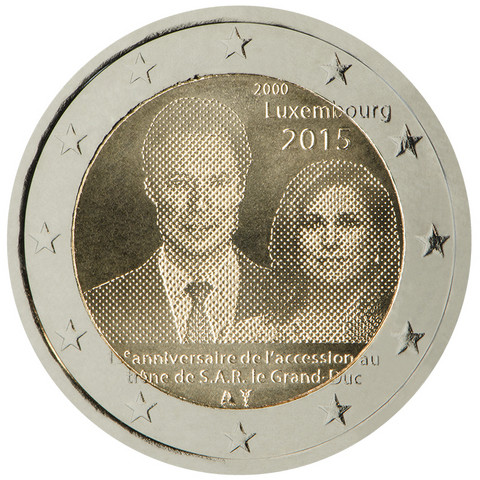Luxemburg 2 € 2015 Suurherttua Henri valtaistuimella 15 vuotta