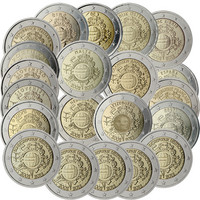 Euro käteisvaluuttana 10 vuotta 2 € 2012 kaikki 21 juhlarahaa