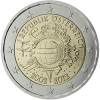 Itävalta 2 € 2012 Euro 10 vuotta