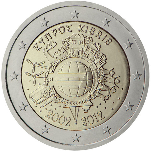 Kypros 2 € 2012 Euro 10 vuotta