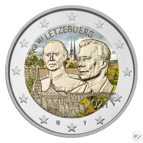 Luxemburg 2 € 2021 Suurherttua Jean 100 v., väritetty (#1)