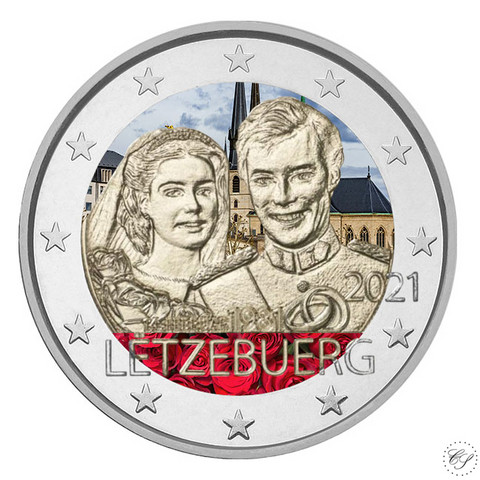 Luxemburg 2 € 2021 Maria Teresan & Henrin häät 40 v., väritetty (#1)