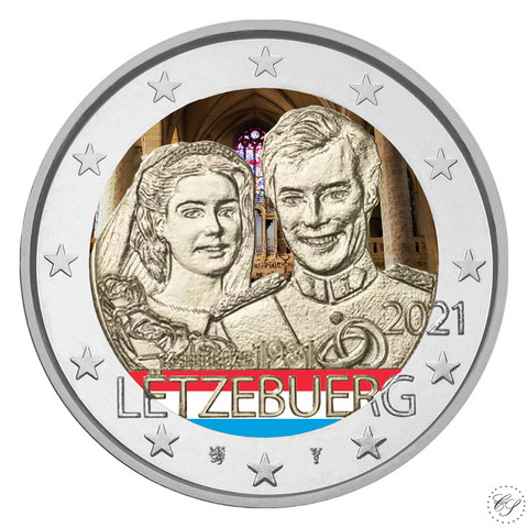 Luxemburg 2 € 2021 Maria Teresan & Henrin häät 40 v., väritetty (#2)