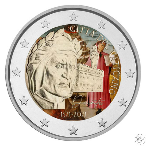 Vatikaani 2 € 2021 Dante Alighieri BU, väritetty (#1)