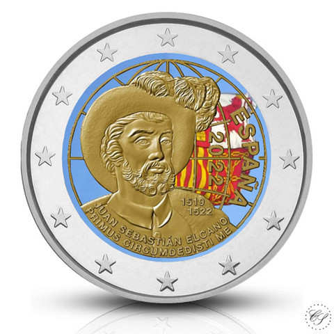 Espanja 2 € 2022 Maailmanympäripurjehdus 500 vuotta, väritetty (#1)