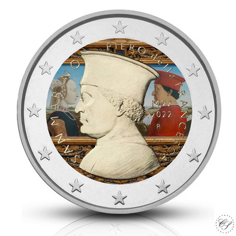 San Marino 2 € 2022 Piero della Francesca BU, väritetty (#1)