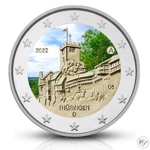 Saksa 2 € 2022 Thuringen & Wartburg, väritetty (#2)