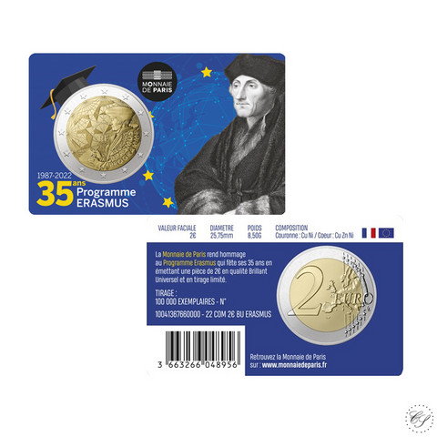 Ranska 2 € 2022 Erasmus-ohjelma 35 vuotta BU coincard