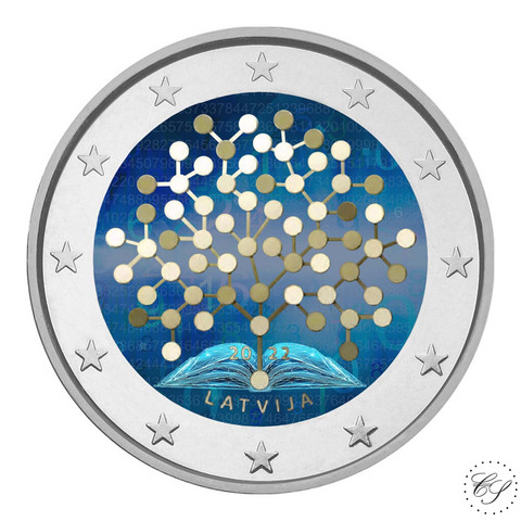 Latvia 2 € 2022 Talouslukutaito, väritetty (#2)
