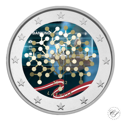 Latvia 2 € 2022 Talouslukutaito, väritetty (#3)