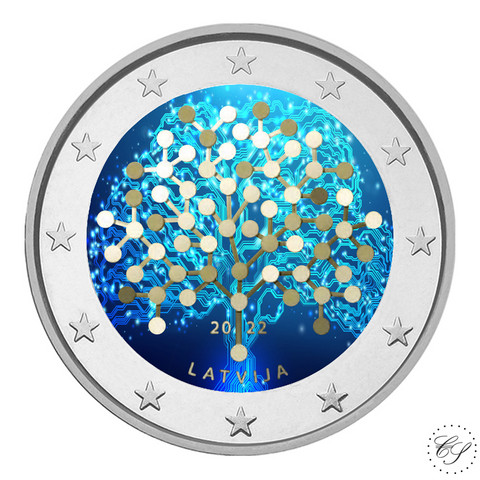 Latvia 2 € 2022 Talouslukutaito, väritetty (#4)